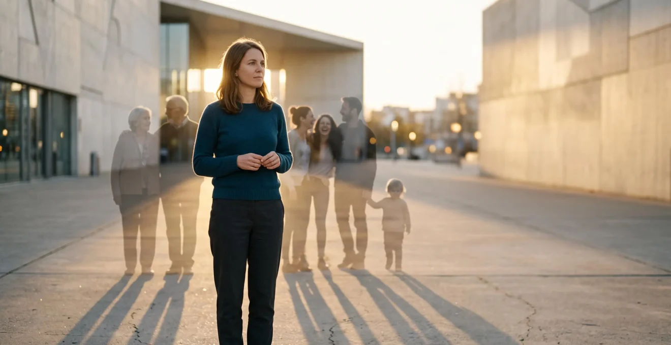 Silhouettes humaines reliées par des fils de lumière symbolisant l'influence des relations sur la personnalité