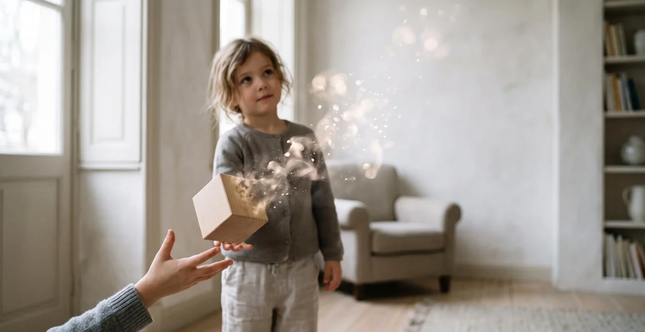 Illustration symbolique de la transition de la pensée concrète vers la pensée abstraite chez l'enfant