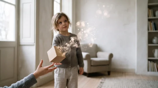 Illustration symbolique de la transition de la pensée concrète vers la pensée abstraite chez l'enfant